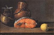 Luis Melendez Still Life with Salmon, a Lemon and Three Vessels Spain oil painting artist